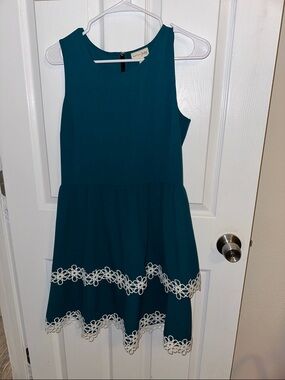 Maison Jules Teal Dress with White Lace Hem